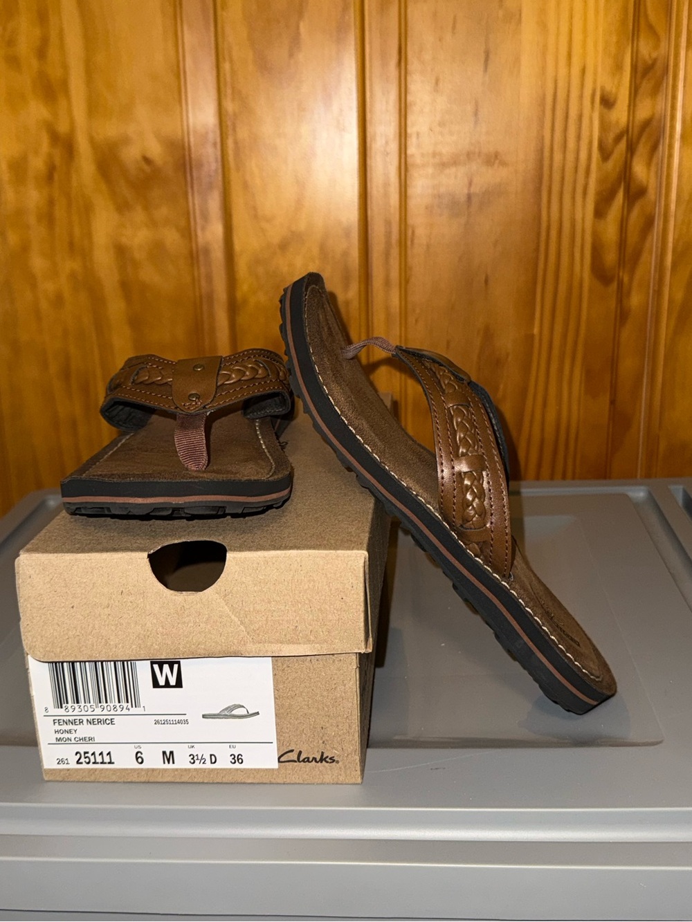 Clarks Women’s Brown Leather Braided Thong Sandals